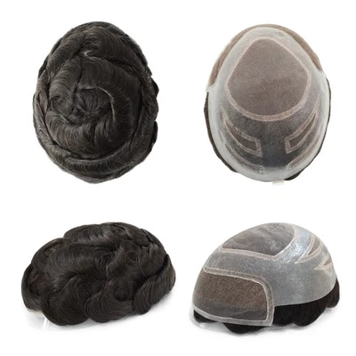 Toupee for Men Human Hair System Lace Front Fine Mono Gent Hair Pieces DV - Image 1 of 4