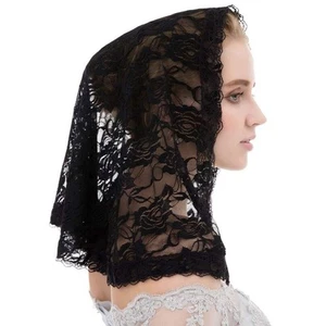 Black Veil Lace Mantilla Catholic Church Chapel Veil Head Covering Latin Mass - Picture 1 of 6