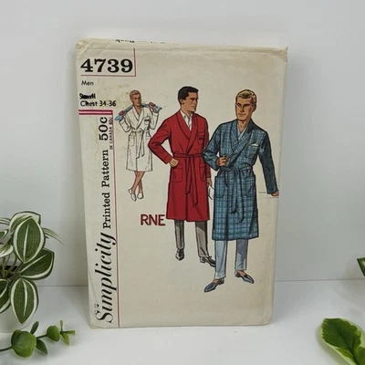 Mens Robe Size 34-36 Pattern 4739 Shawl Collar Patch Pockets Vintage 60s CUT - Image 1 of 2