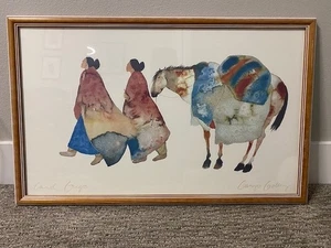 Carol Grigg Gango Galerie zwei einheimische Frauen zu Fuß Pferd Druck 31"x 19" gerahmt - Bild 1 von 13