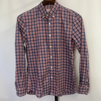 Camisa de vestir J Press para hombre S roja azul marino a cuadros ligera con botones delanteros 100 % algodón Foto 1 de 4