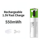 Rechargeable Battery USB AAA 1.5V Fast Charge Li-ion Type C Cable 750mWh Recycle