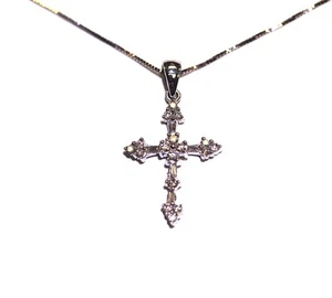 Neu 10k Weißgold 0,30ct Si2G Diamant Kreuz Anhänger Halskette 1,6g 18" - Bild 1 von 3