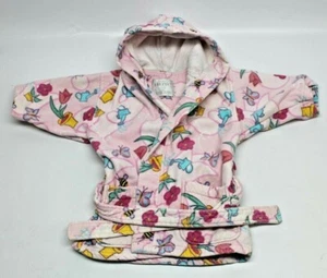 Frette Kids Girls Cotton Hooded Terry Robe Sz Small 2/3 Pink Flower Bees Butterf - Picture 1 of 5