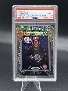 2022-23 PANINI PRIZM JADEN IVEY RC LUCK OF LOTTERY FAST BREAK PSA 9 #5 PISTONS