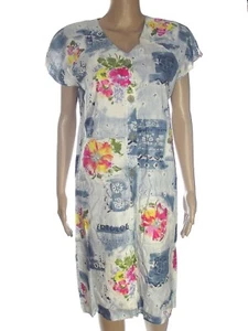 Harmony Dress Tunic Women Knee Length White Floral Buttons Size XL - Picture 1 of 7
