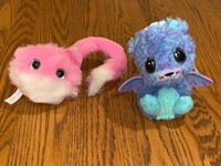 Pink wearable Pomsies cat & Hatchamals Purple Peacat peacock Works-Spin Master