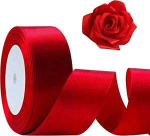 Red Satin Ribbon 1 1/2inch, Single Face Polyester Silk Fabric Hair - Picture 1 of 3