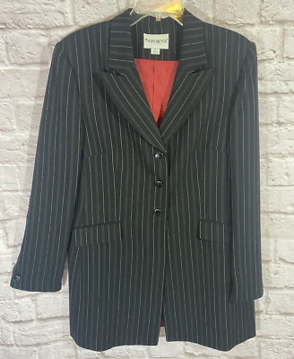 John Meyer Of Norwich Pinstriped Tunic Career Blazer 16 EUC Black White 9655 - Image 1 of 4