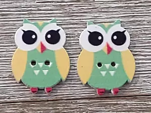 2 Owl Sewing Buttons Crafting Wood 2 Hole 1" x .75" - Picture 1 of 2