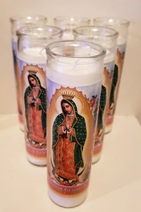 New 6 Devotional Prayer Candles Virgin Mary Of Guadalupe Lot Unscented  - Picture 1 of 5