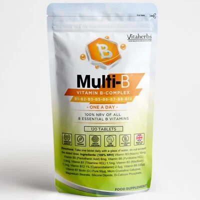 VITAHERBS Vitamin B Komplex 120 vegane Tabletten 100% NRV aller 8 essentiellen B Vitamine