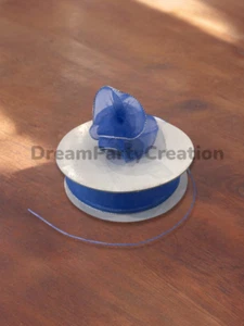 7/8" (ROYAL BLUE) Organza PULL RUFFLED BOW Ribbon SILVER Edge on one side 25 Yds - Picture 1 of 1