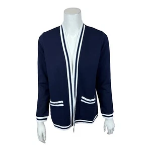 Isaac Mizrahi Women's Knit Pique Cardigan with Varsity Stripe Navy XX-Small Size - Picture 1 of 2