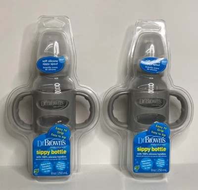 2PK Dr Browns Sippy Bottle 6M+ ~ 8 OZ EA ~ Gray ~ NEW ~ SEALED ~ FREE SHIPPING! - Image 1 of 2