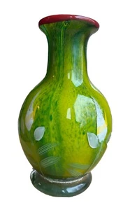 Large Glass Cased Vase 11” Tall Lime Green W/Lilies Blown Art Glass Heavy - Picture 1 of 9