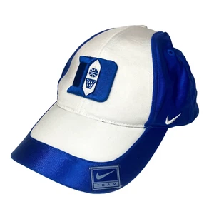 RARE Vintage 1990's Nike DUKE BLUE DEVILS Basketball Satin Cap Flex Hat (SMALL) - Picture 1 of 8