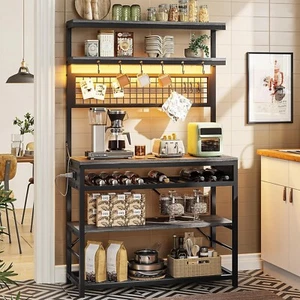 Bakers Rack with Power Outlet, 6-Tier Coffee Bar,Microwave Stand with Wine Rack - Picture 1 of 7