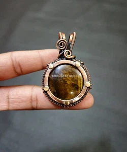 Tigerauge Anhänger Kupferdraht gewickelt Anhänger Handarbeit Edelsteinanhänger Schmuck - Bild 1 von 10