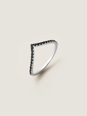 Bonito anillo de platino 950 en forma de Wishbone de ónix simulado corte redondo negro 0,81 TCW Foto 1 de 4