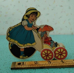 Milton J Cross NBC Radio Recortes Rueda Animada Juguetes Niña Empujando Bebé en Cochecito - Imagen 1 de 4