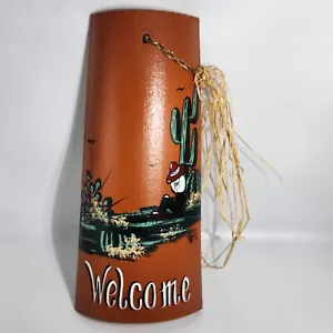 Vintage Tile Painting Welcome Great Indoor /Outdoor Decorative Roof Tile Signed - Picture 1 of 12