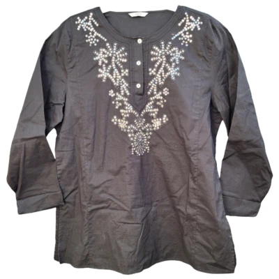 Marks and Spencer Black Embellished Sequin Long Sleeve Relaxed Tunic Shirt - Image 1 of 4
