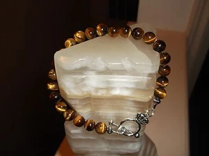 MEN'S HANDMADE 8 3/4" 8 MM YELLOW TIGER'S EYE STONE BEADED BRACELET - Picture 1 of 7