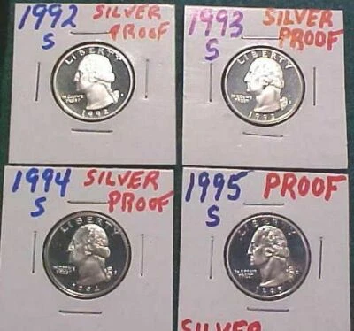 1992-S - 1998-S Washington Quarters GEM SILVER PROOF -- 7 Coins -- 90% Silver - Image 1 of 4