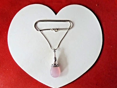 Precioso Colgante de Plata con Cuarzo Rosa 4,2 Cm. Cadena 925 larga + 17" Inc larga Foto 1 de 4