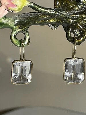 Emerald cut White topaz 14 Kt yellow gold Ippolita style earrings - Image 1 of 3
