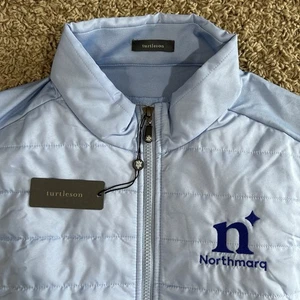 Neu mit Etikett Turtleson Weste Herren Large luxuriös blau gesteppt durchgehender Reißverschluss Golf Performance Jacke - Bild 1 von 10