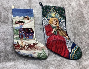 Juego De 2 Medias De Navidad Vintage A Punta De Aguja Escena De Ángel Y Invierno Clásica - Imagen 1 de 7