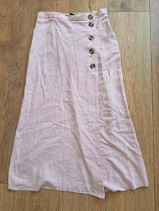 BNWT SIZE 8 NEW LOOK PINK LINEN MIX MIDI SKIRT - Picture 1 of 7