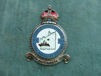 Royal Air Force RAF Badge Plaque 501 Aux Squadron Kings Crown Hallmarked Silver - Image 1 of 3