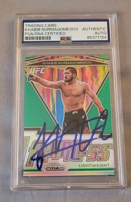 Khabib Nurmagomedov signed 2021 UFC Panini Prizm Fearless card IP auto PSA slab - Image 1 of 3