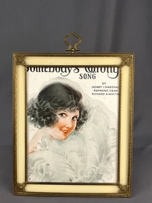 1930 Art Deco 8"X10" latón y filigrana fama con bordes pintados al revés (1) Foto 1 de 4