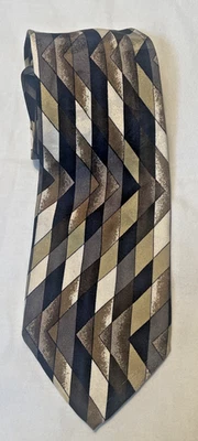 Corbata Bachrach 100% Seda Dorado/Bronce/Negro/Tostado Hecha en Italia Geométrica 60"L Foto 1 de 4