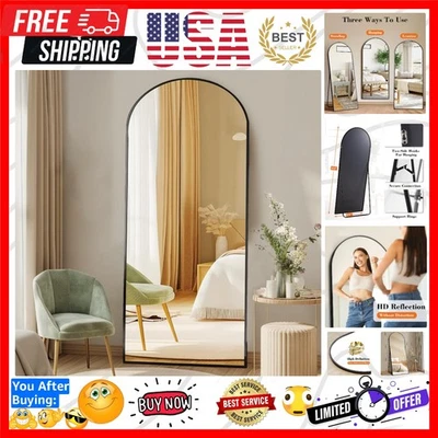 Elegant Arched Full Length Mirror 64"x21" - Shatterproof Nano Glass Design - Image 1 of 4