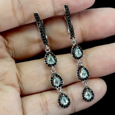 Pendientes de plata de ley 925 pera apatita 4x3 mm espinela piedras preciosas naturales joyería Foto 1 de 4