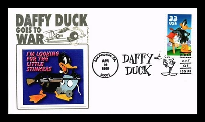 DR JIM STAMPS US COVER DAFFY DUCK GOES TO WAR FDC PANDA PASTED ON CACHET - Image 1 of 2