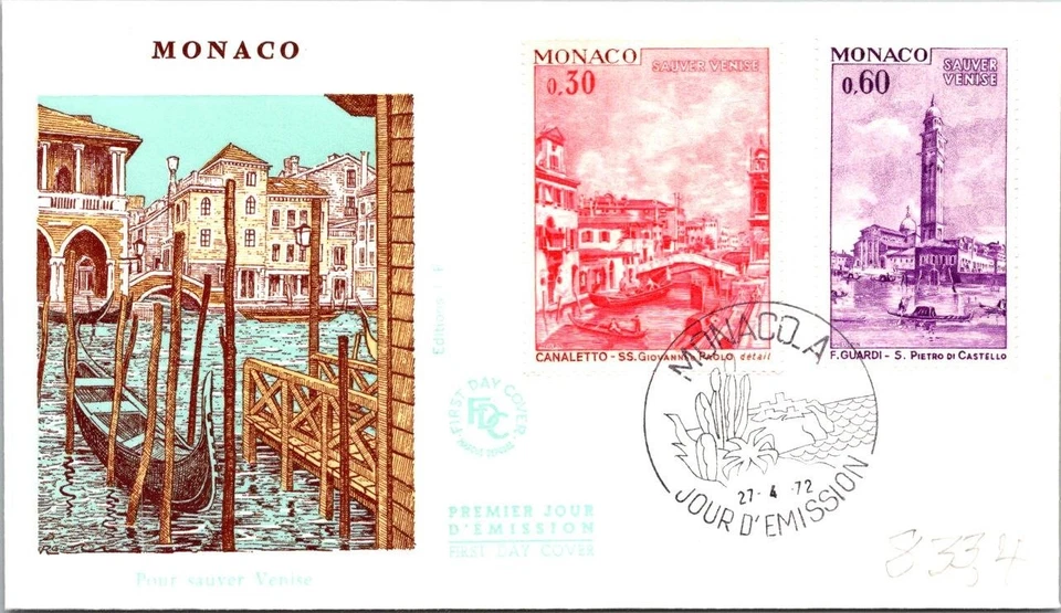 Monaco FDC 1972 SC #833-4 Pour Sauver Venise - J21097 - Image 1 of 2