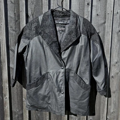 Abrigo Chaqueta de Cuero Wilsons Mujer Grande Negro Cachemira Gamuza Repujado Años 80 De Colección Foto 1 de 4