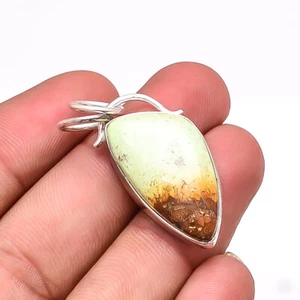 Boulder Lemon Chrysoprase - Australia 925 Sterling Silver Pendant 1.56" sku20 - Picture 1 of 2