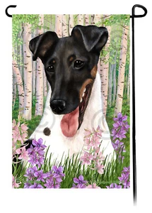 Spring Flowers Garden Flag - Tri Smooth Fox Terrier - Picture 1 of 1