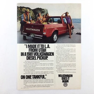 Camión Volkswagen anuncio impreso vintage 1981 camioneta roja diésel Utah a L.A. Beach - Imagen 1 de 1