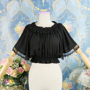 Women Girl Lolita Blouse Shirt Tops Lace Ruffle Sleeve Pleated Vintage Style - Picture 1 of 10
