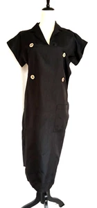 Yohji Yamamoto Black Silk Short Sleeve Asymetrical Buttons Dress Size M France - Picture 1 of 16