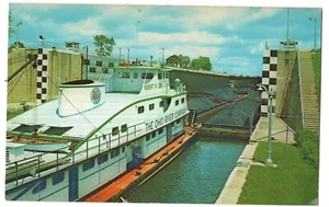 BRANDON LOCK Group of Barges with Power Boat Illinois Waterway Joliet Postcard - Picture 1 of 1
