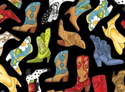 Loralie Designs - Bootery Black Quilting Fabric - Western Cowgirl Boots  - Image 1 of 3